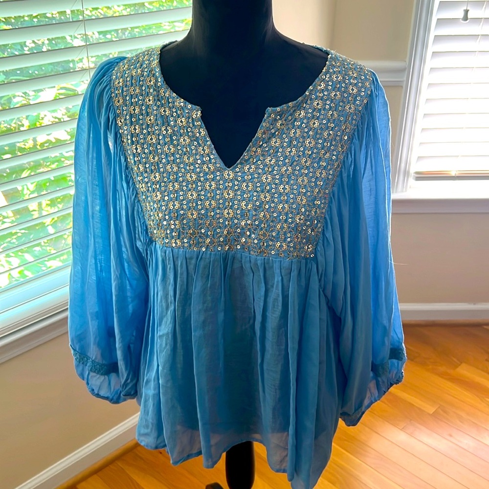 Blue sequins blouse from India